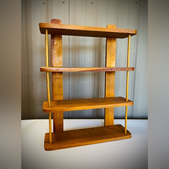 Vintage Mid Century Modern Wood Wall Shelf Spindle Trinket 4 Tier Danish Styling - Picture 2 of 9